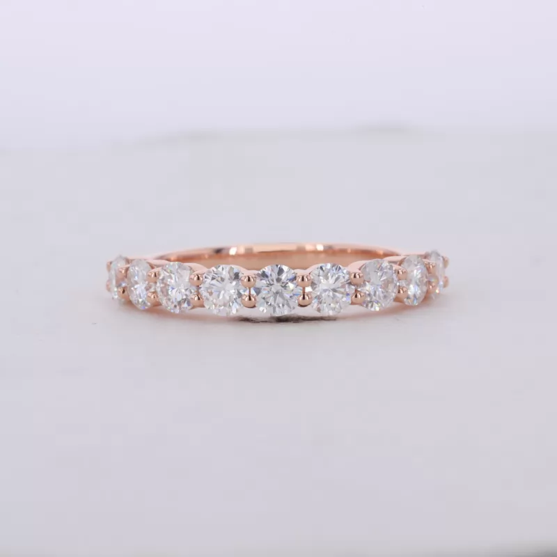 3.5mm Round Brilliant Cut Moissanite 14K Rose Gold Nine Stone Diamond Ring