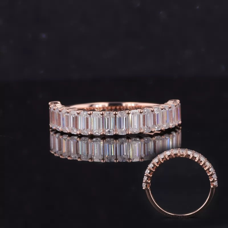 2×4mm Octagon Emerald Cut Moissanite 10K Rose Gold Sixteen Stone Diamond Ring