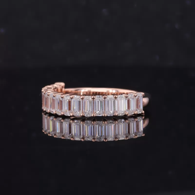 2×4mm Octagon Emerald Cut Moissanite 10K Rose Gold Sixteen Stone Diamond Ring