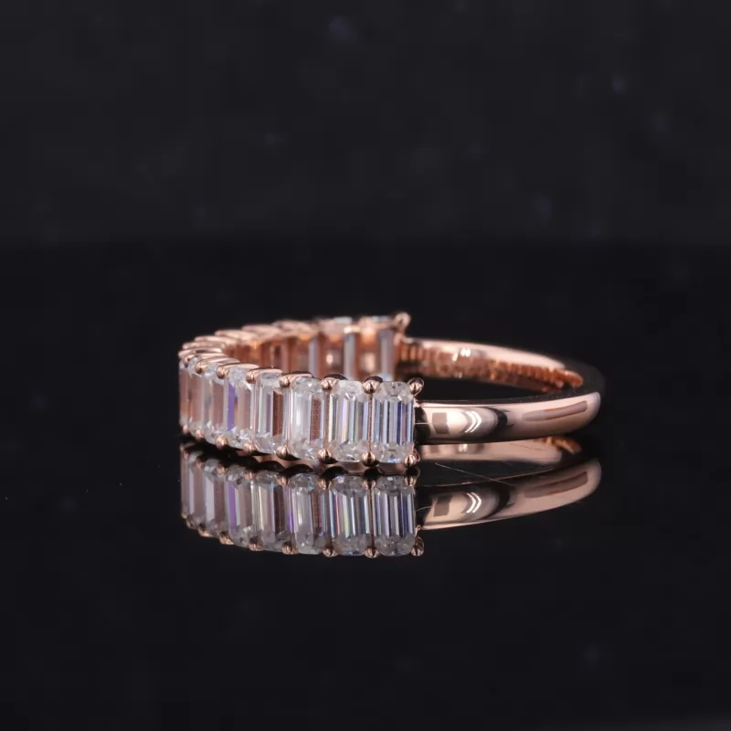 2×4mm Octagon Emerald Cut Moissanite 10K Rose Gold Sixteen Stone Diamond Ring