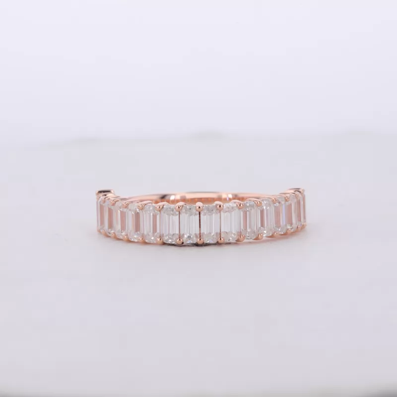 2×4mm Octagon Emerald Cut Moissanite 10K Rose Gold Sixteen Stone Diamond Ring