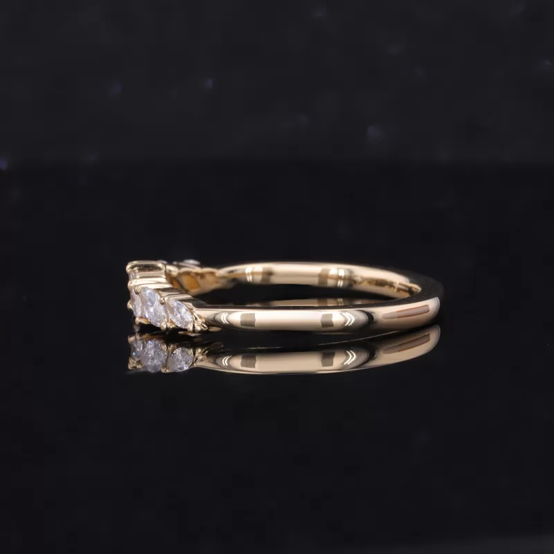 1.5×3mm & 2.2×4.2mm Marquise Cut Moissanite 14K Yellow Gold Eight Stone Diamond Ring