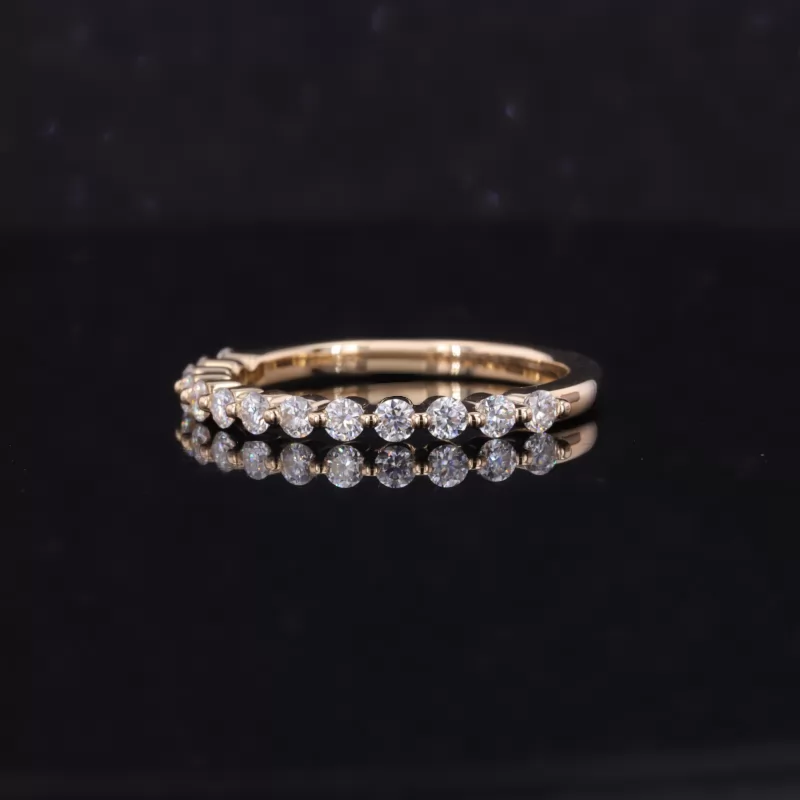 2mm Round Brilliant Cut Moissanite 14K Yellow Gold Thirteen Stone Diamond Ring