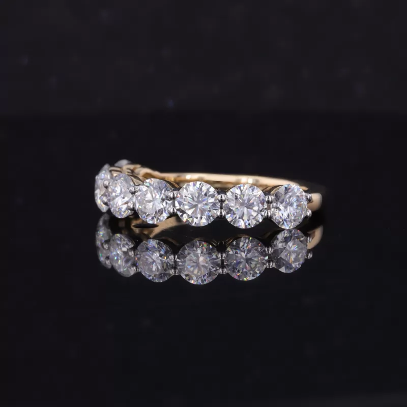 4mm Round Brilliant Cut Moissanite 14K Yellow Gold Eight Stone Diamond Ring