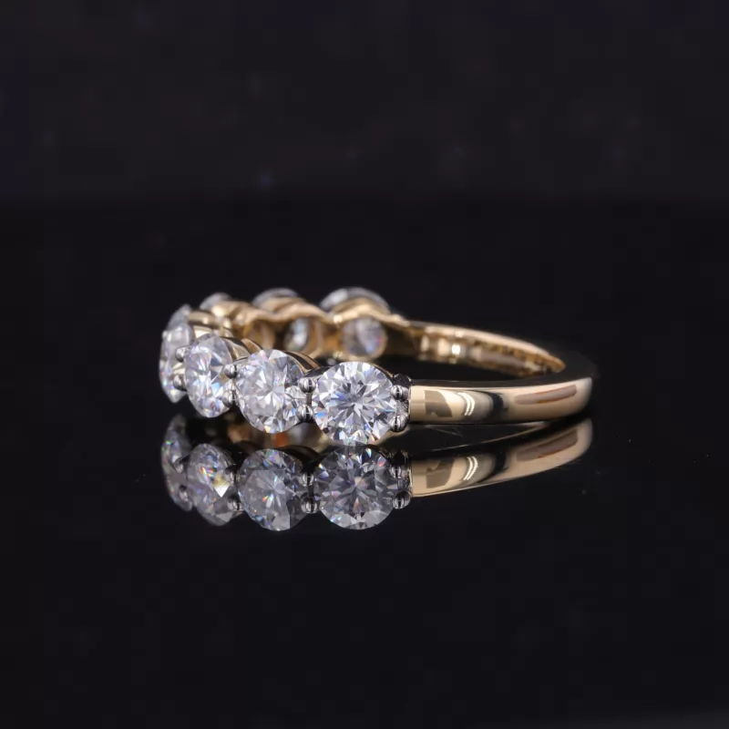 4mm Round Brilliant Cut Moissanite 14K Yellow Gold Eight Stone Diamond Ring