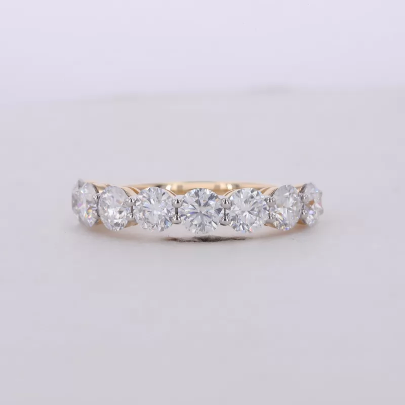 4mm Round Brilliant Cut Moissanite 14K Yellow Gold Eight Stone Diamond Ring