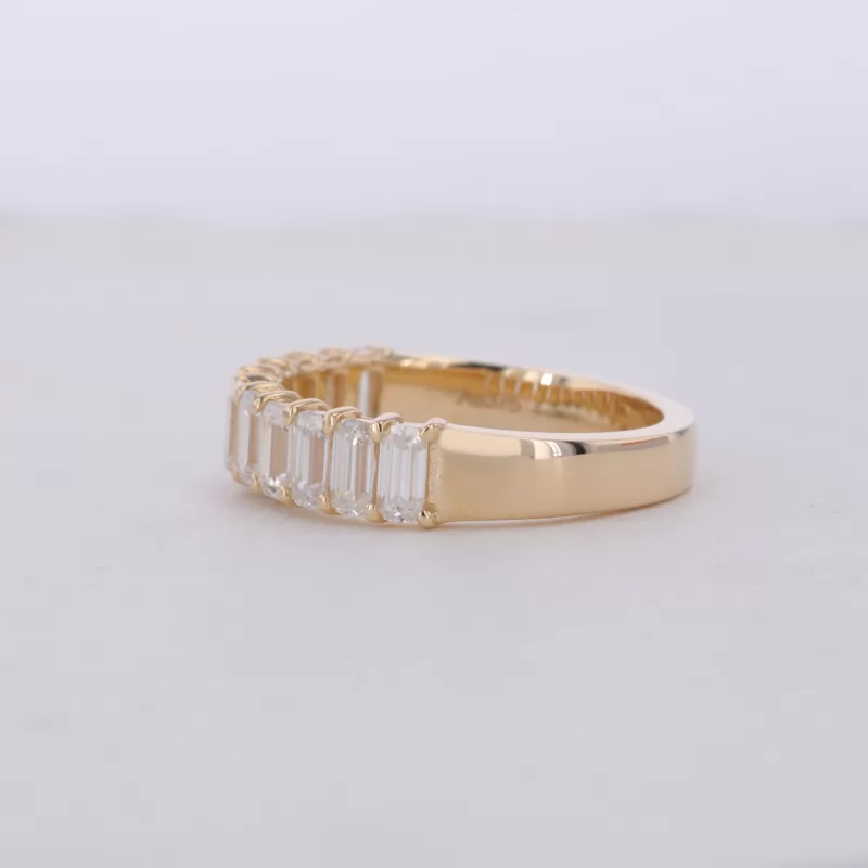 2×4mm Octagon Emerald Cut Moissanite 9K Yellow Gold Eleven Stone Diamond Ring