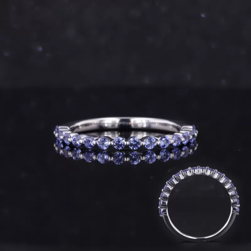 2mm Round Brilliant Cut Lab Grown Sapphire S925 Sterling Silver Sixteen Stone Diamond Ring