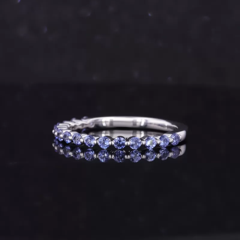 2mm Round Brilliant Cut Lab Grown Sapphire S925 Sterling Silver Sixteen Stone Diamond Ring