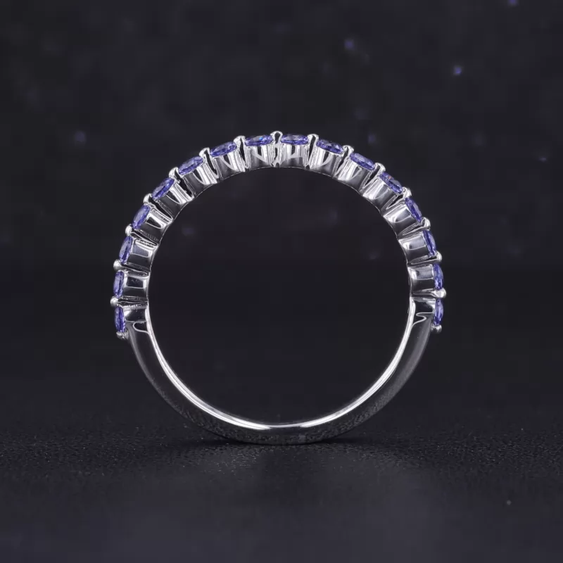 2mm Round Brilliant Cut Lab Grown Sapphire S925 Sterling Silver Sixteen Stone Diamond Ring