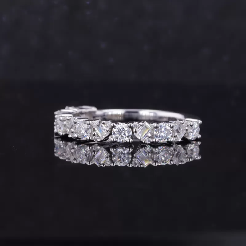 1.5×2.5mm Baguette Step Cut Moissanite & 2.8mm Round Brilliant Cut Moissanite 14K White Gold Thirteen Stone Diamond Ring