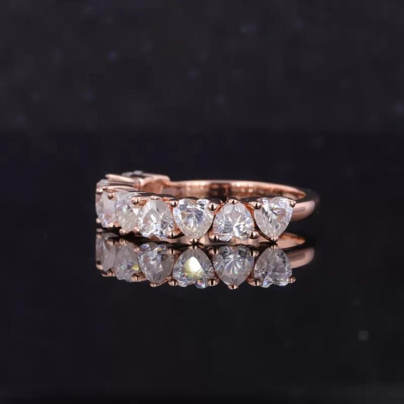 3.5×3.5mm Heart Cut Moissanite 14K Rose Gold Nine Stone Diamond Ring