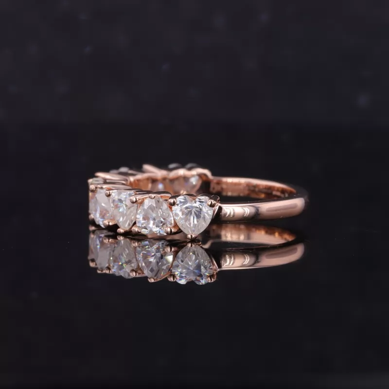 3.5×3.5mm Heart Cut Moissanite 14K Rose Gold Nine Stone Diamond Ring