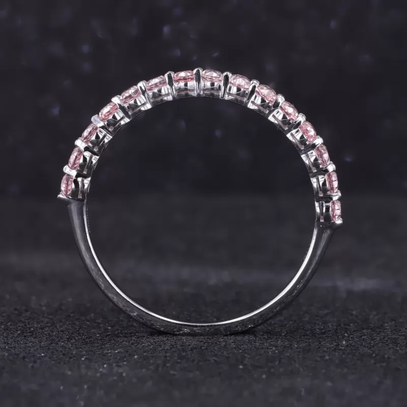 2×3mm Oval Cut Lab Grown Sukura Pink Sapphire 14K White Gold Fifteen Stone Diamond Ring