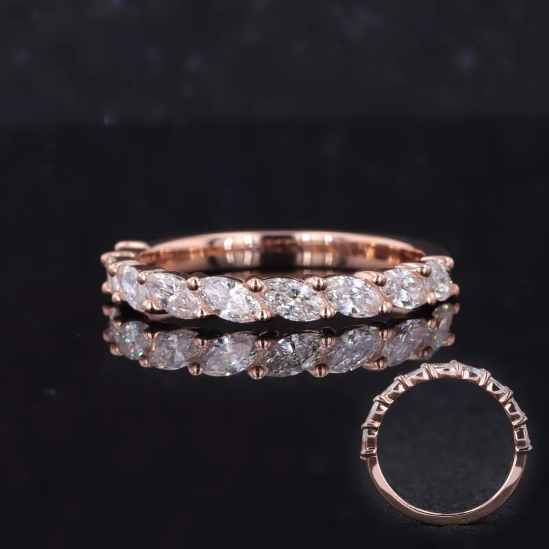 2.5×5mm Marquise Cut Moissanite 14K Rose Gold Nine Stone Diamond Ring