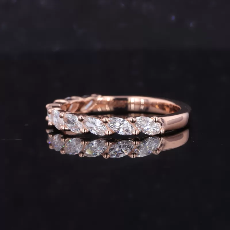 2.5×5mm Marquise Cut Moissanite 14K Rose Gold Nine Stone Diamond Ring