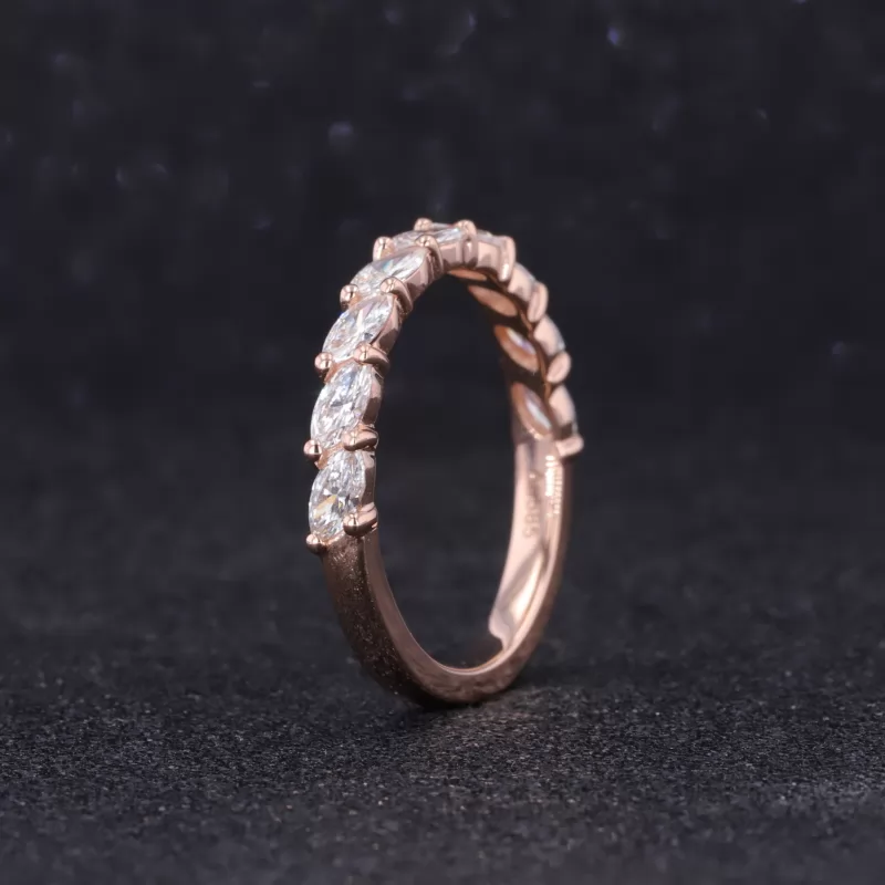 2.5×5mm Marquise Cut Moissanite 14K Rose Gold Nine Stone Diamond Ring
