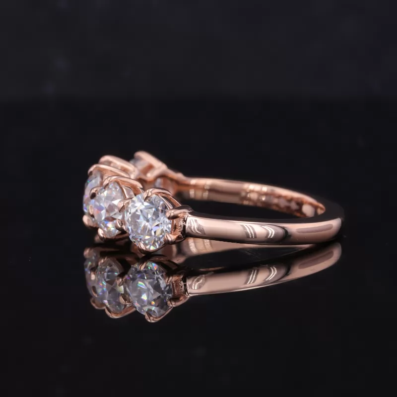 4.5mm Round Brilliant Cut Moissanite 10K Rose Gold Five Stone Diamond Ring