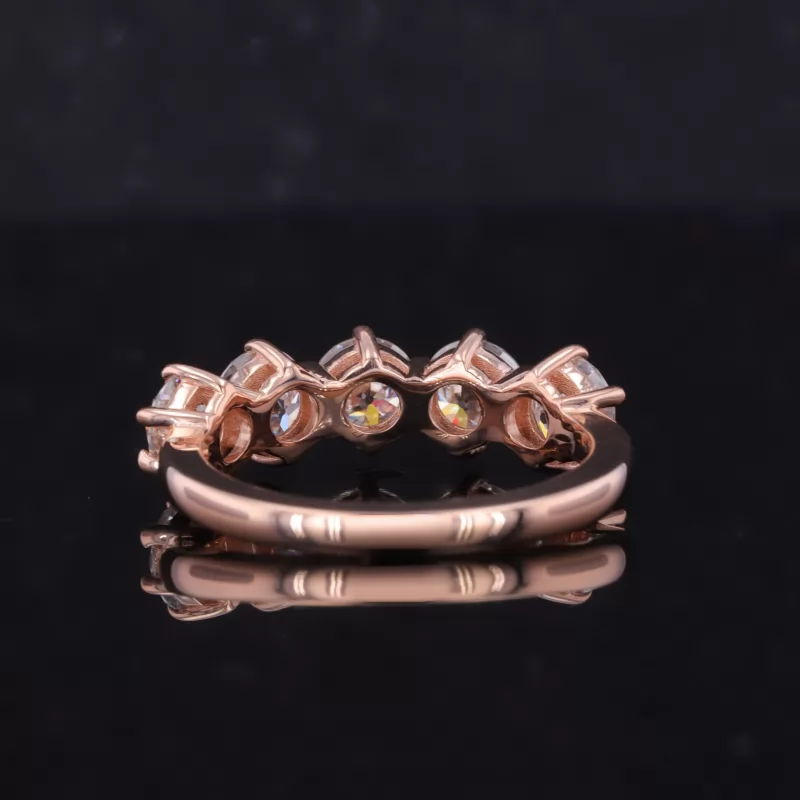 4.5mm Round Brilliant Cut Moissanite 10K Rose Gold Five Stone Diamond Ring