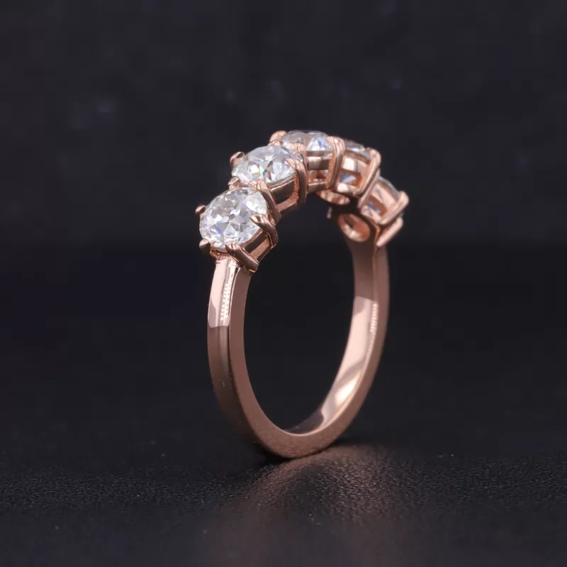 4.5mm Round Brilliant Cut Moissanite 10K Rose Gold Five Stone Diamond Ring