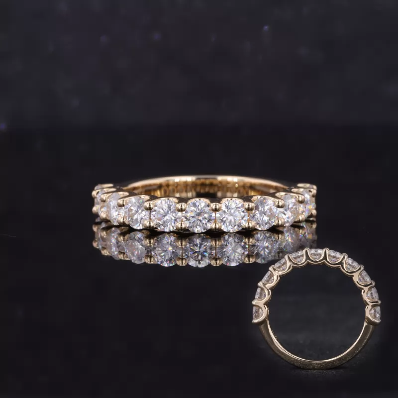 3mm Round Brilliant Cut Moissanite 10K Yellow Gold Eleven Stone Diamond Ring