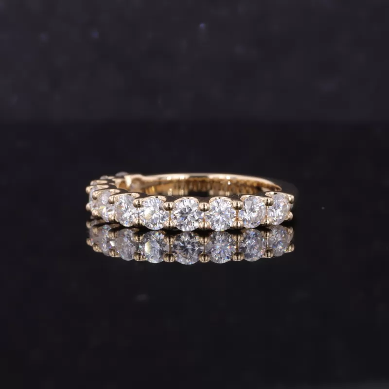 3mm Round Brilliant Cut Moissanite 10K Yellow Gold Eleven Stone Diamond Ring