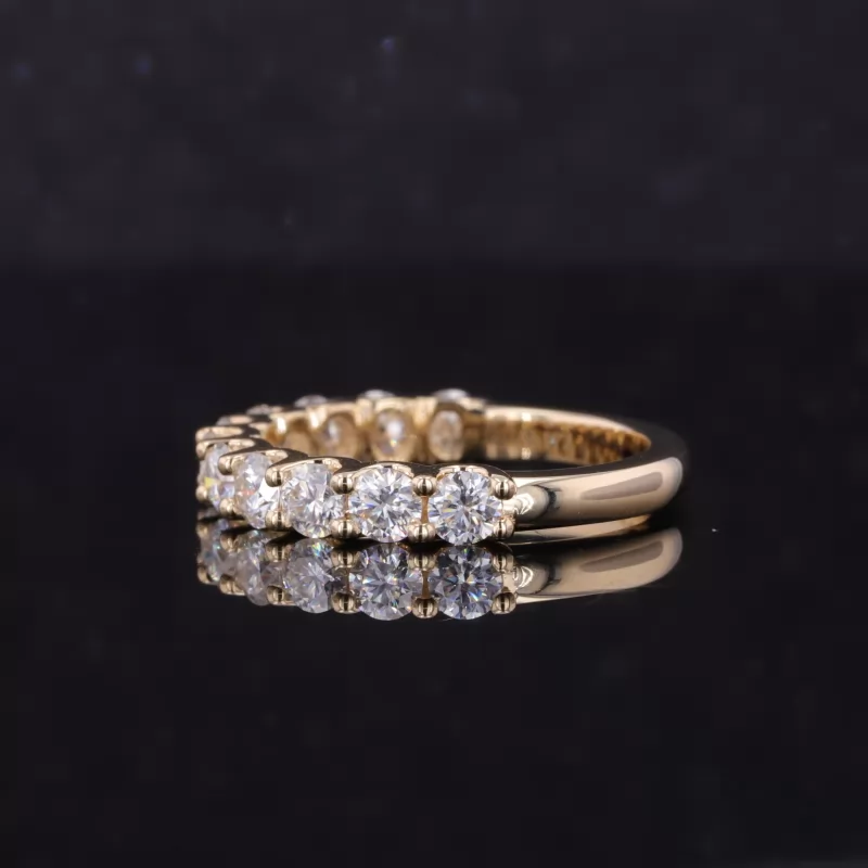 3mm Round Brilliant Cut Moissanite 10K Yellow Gold Eleven Stone Diamond Ring