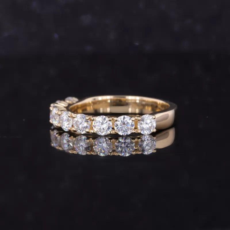 3mm Round Brilliant Cut Moissanite 14K Yellow Gold Nine Stone Diamond Ring