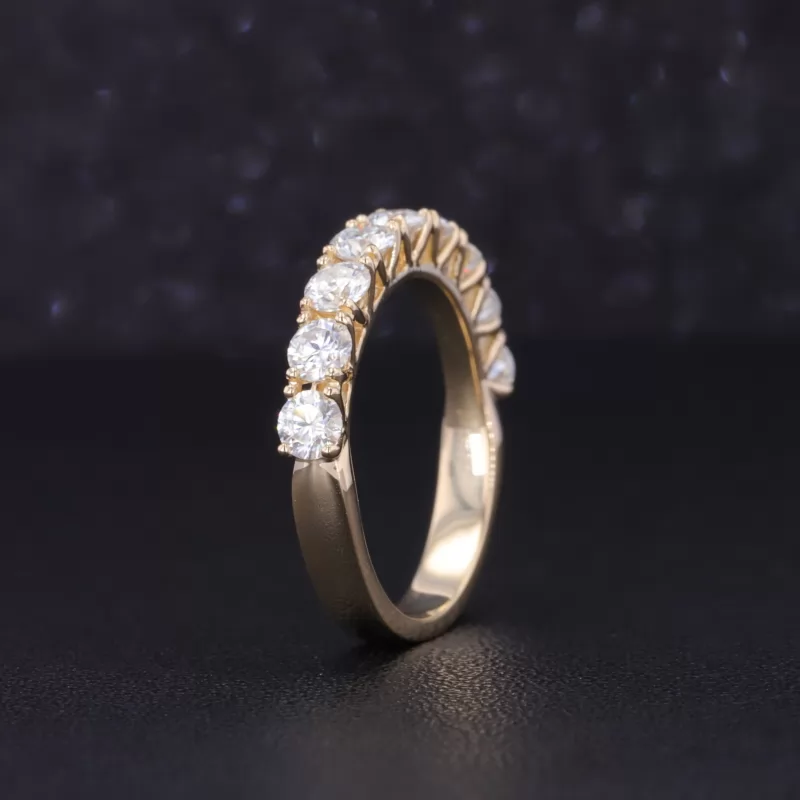 3mm Round Brilliant Cut Moissanite 14K Yellow Gold Nine Stone Diamond Ring
