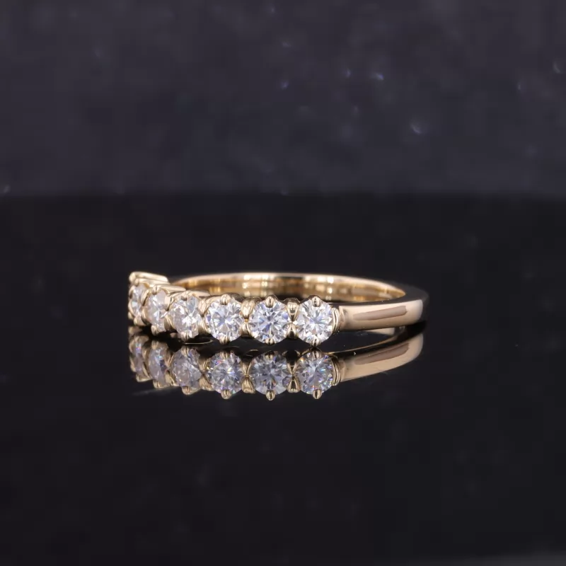 3mm Round Brilliant Cut Moissanite 10K Yellow Gold Seven Stone Diamond Ring