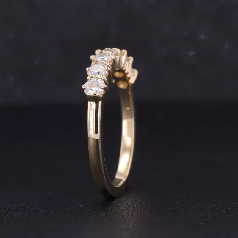 3mm Round Brilliant Cut Moissanite 10K Yellow Gold Seven Stone Diamond Ring