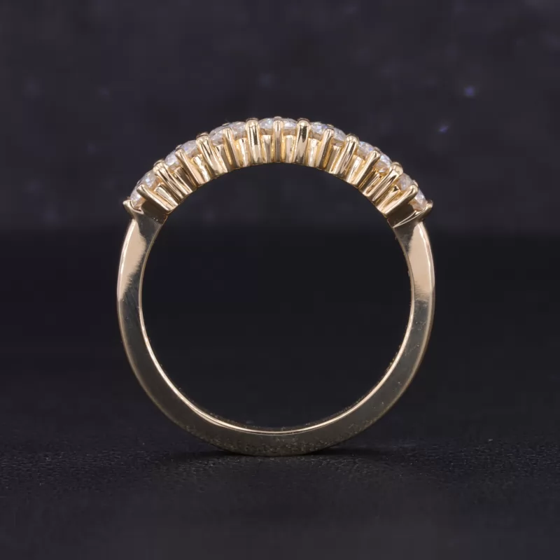 3mm Round Brilliant Cut Moissanite 10K Yellow Gold Seven Stone Diamond Ring