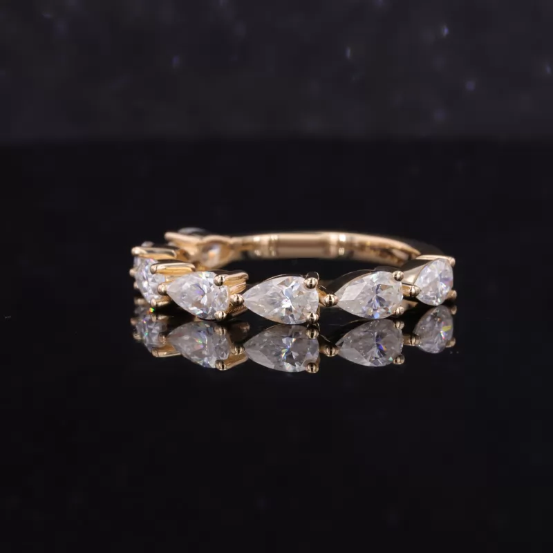 3×5mm Pear Cut Moissanite 14K Yellow Gold Seven Stone Diamond Ring