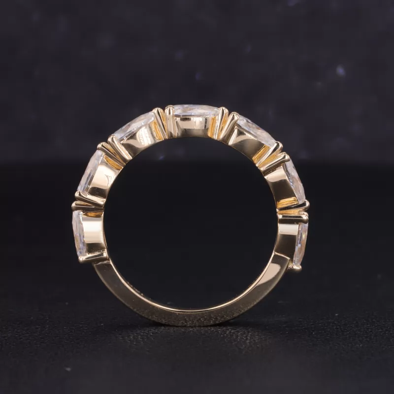 3×5mm Pear Cut Moissanite 14K Yellow Gold Seven Stone Diamond Ring