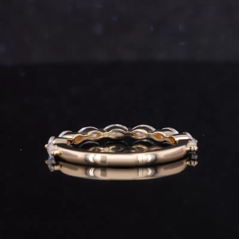 2×4mm Marquise Cut Moissanite 14K Yellow Gold Nine Stone Diamond Ring
