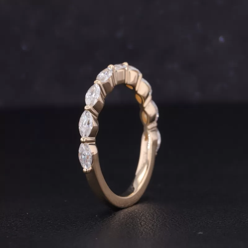 2×4mm Marquise Cut Moissanite 14K Yellow Gold Nine Stone Diamond Ring