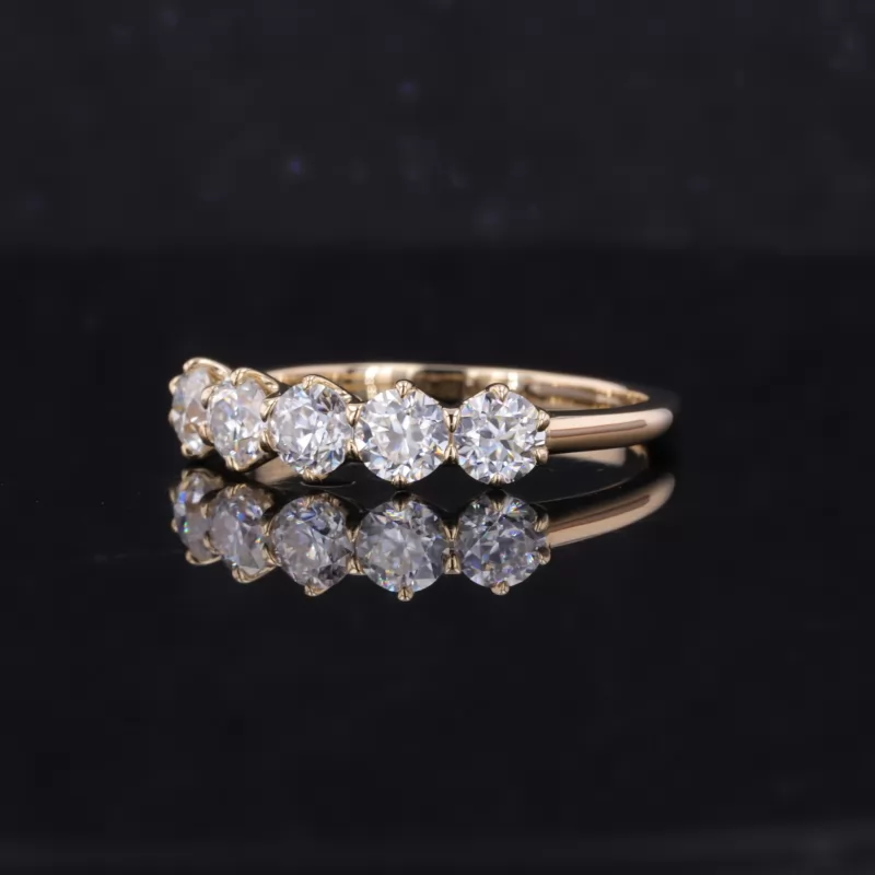 4mm Round Brilliant Cut Moissanite 10K Yellow Gold Five Stone Diamond Ring