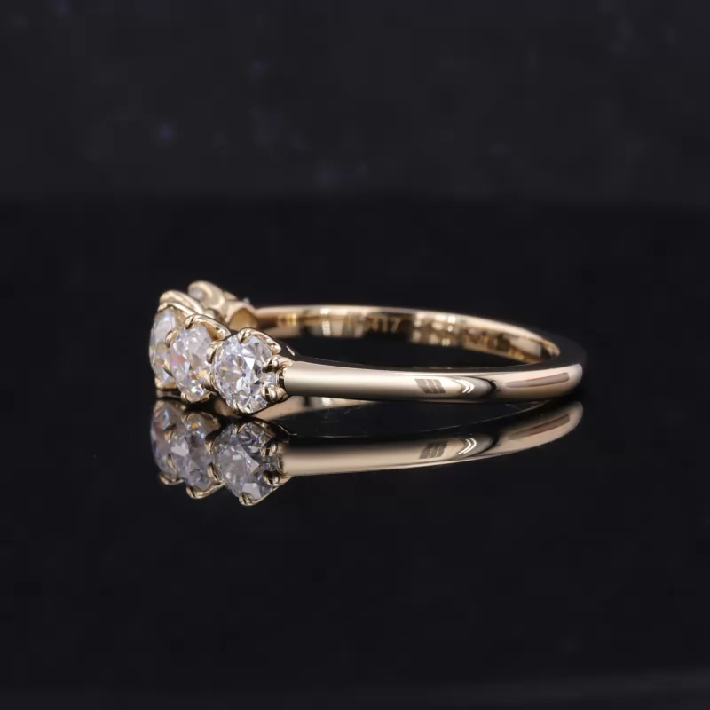 4mm Round Brilliant Cut Moissanite 10K Yellow Gold Five Stone Diamond Ring