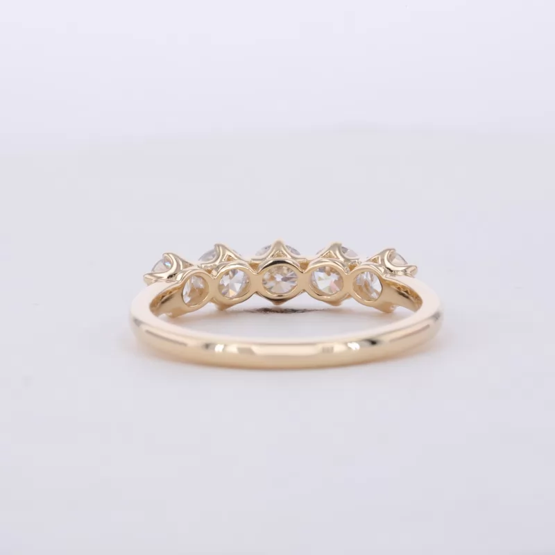 4mm Round Brilliant Cut Moissanite 10K Yellow Gold Five Stone Diamond Ring