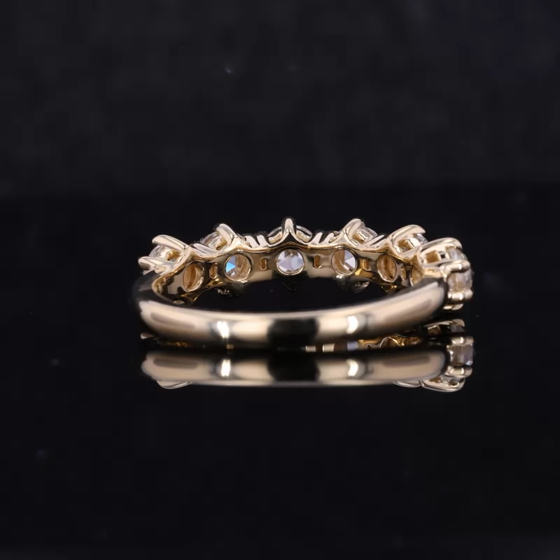 4mm Round Shape Single Rose Cut Moissanite 14K Yellow Gold Six Stone Diamond Ring