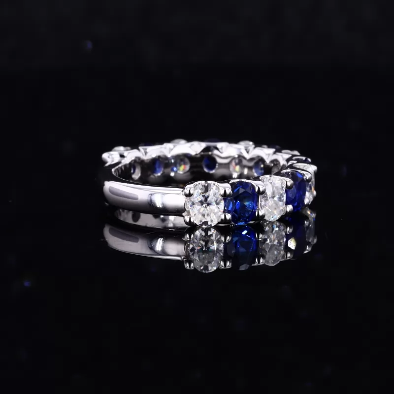 3×4mm Oval Cut Lab Grown Diamond & Lab Grown Sapphire 14K White Gold Thirteen Stone Diamond Ring