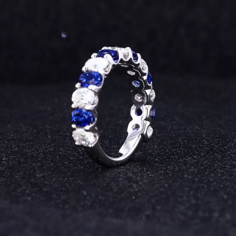 3×4mm Oval Cut Lab Grown Diamond & Lab Grown Sapphire 14K White Gold Thirteen Stone Diamond Ring