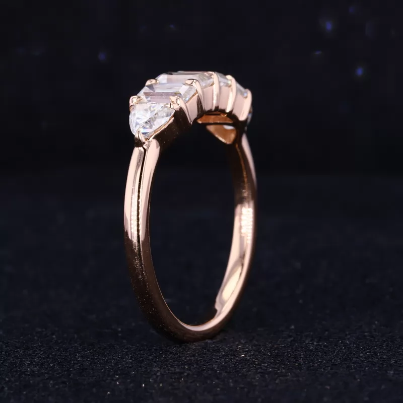 3×5mm Octagon Emerald Cut Lab Grown Diamond & 4×4mm Trilliant Cut Lab Grown Diamond 14K Rose Gold Six Stone Diamond Ring