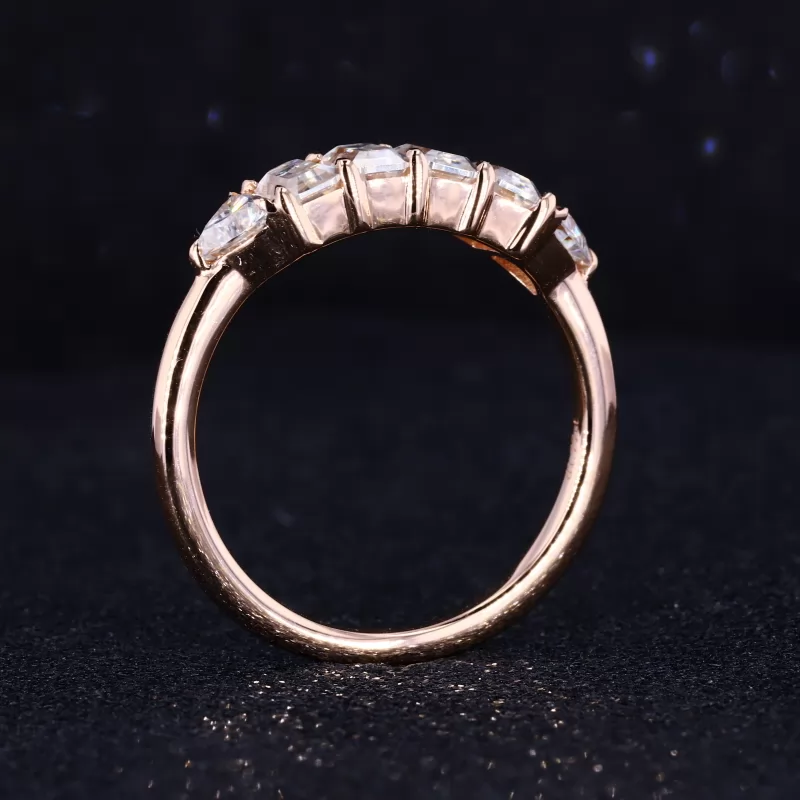 3×5mm Octagon Emerald Cut Lab Grown Diamond & 4×4mm Trilliant Cut Lab Grown Diamond 14K Rose Gold Six Stone Diamond Ring