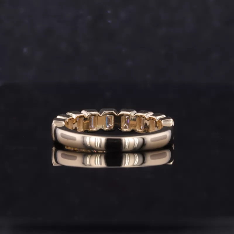 2×3mm Octagon Emerald Cut Moissanite Bezel Set 10K Yellow Gold Nine Stone Diamond Ring