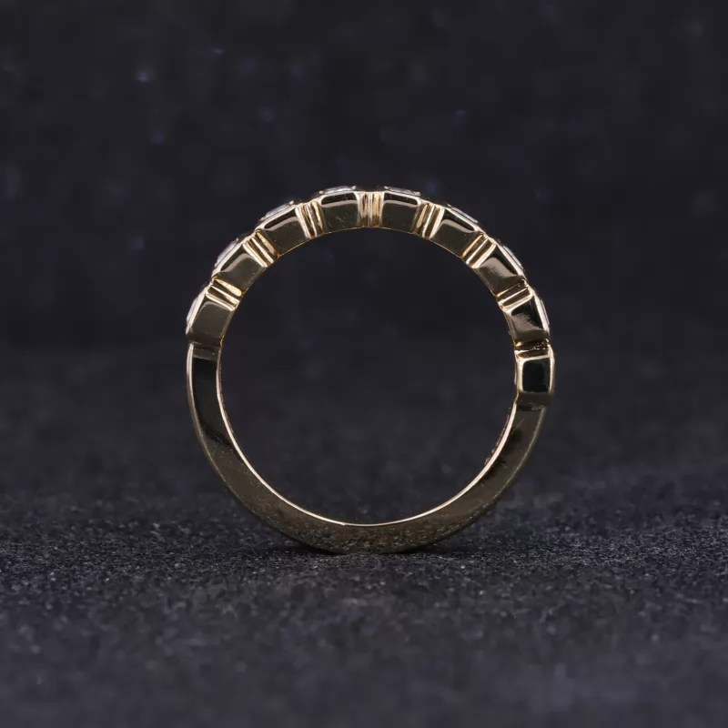 2×3mm Octagon Emerald Cut Moissanite Bezel Set 10K Yellow Gold Nine Stone Diamond Ring