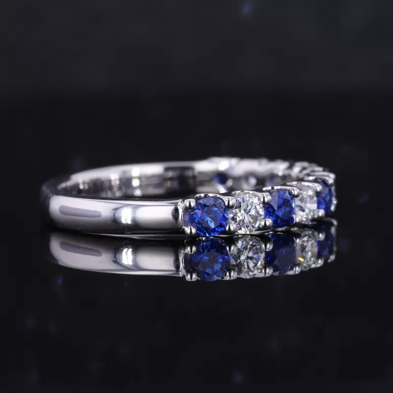 2.8mm Round Brilliant Cut Lab Grown Diamond & Lab Grown Sapphire 18K White Gold Eleven Stone Diamond Ring