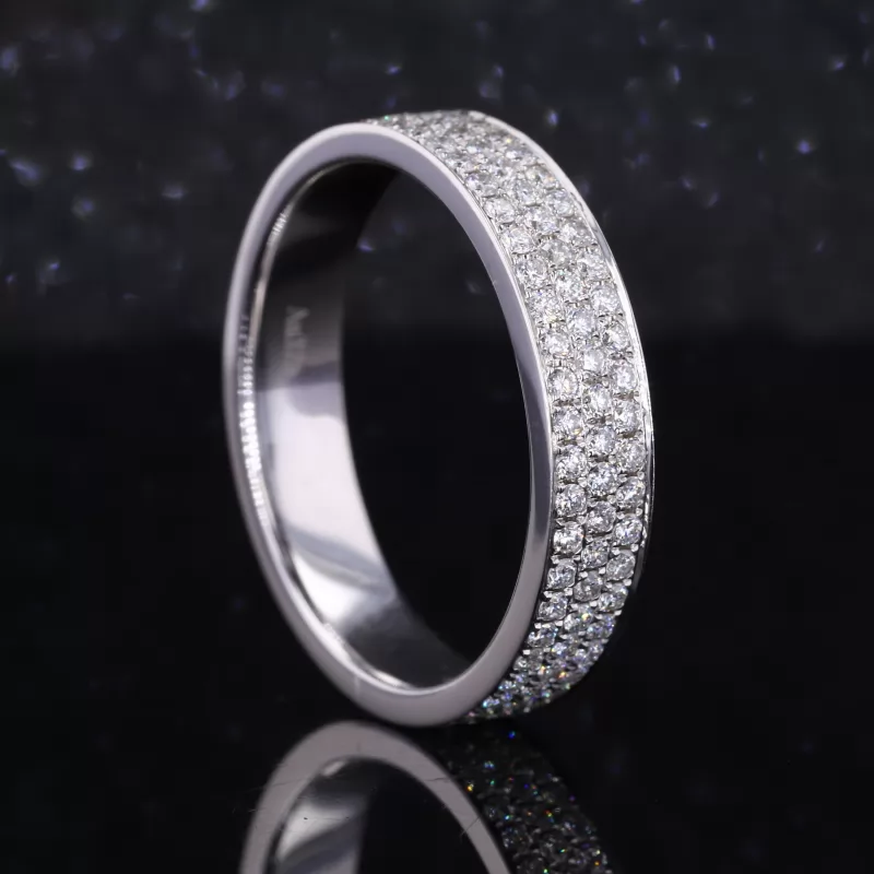 1.3mm Round Brilliant Cut Moissanite 9K White Gold Diamond Eternity Ring