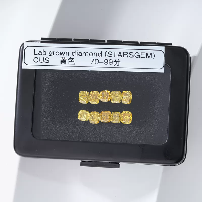0.7ct 0.8ct 0.9ct Yellow Color Cushion Cut HPHT Lab Grown Diamond