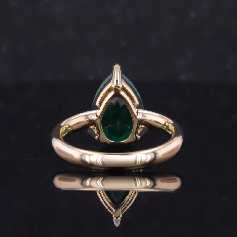 9×13mm Pear Cut Lab Grown Emerald 14K Yellow Gold Solitaire Engagement Ring
